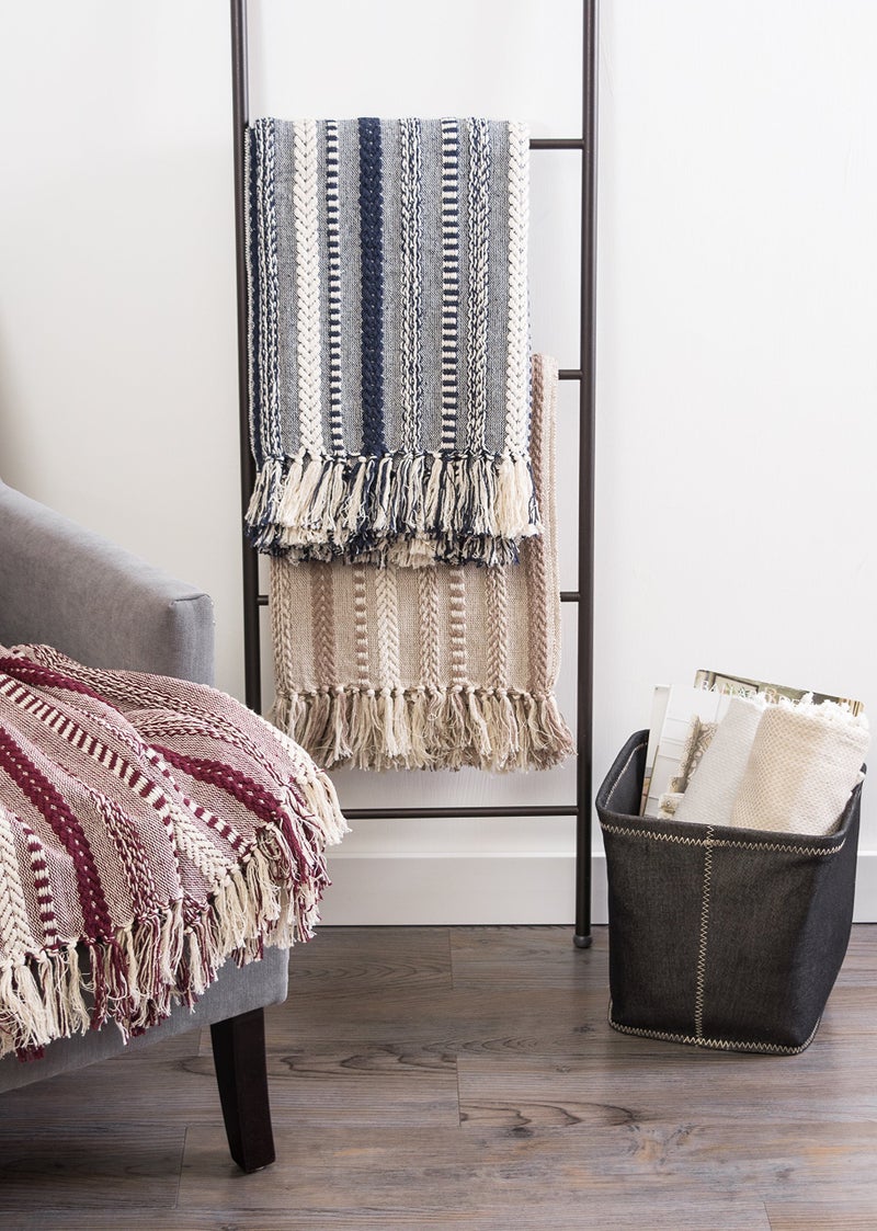 DII Braided Striped Decorative Throw Blanket, 50x60, Navy - Image 5